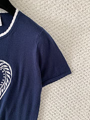 Colestore Dior Qixi Short-Sleeved Sweater Navy Blue Virgin Wool Jersey with White Dior Heart Locket Motif - 3