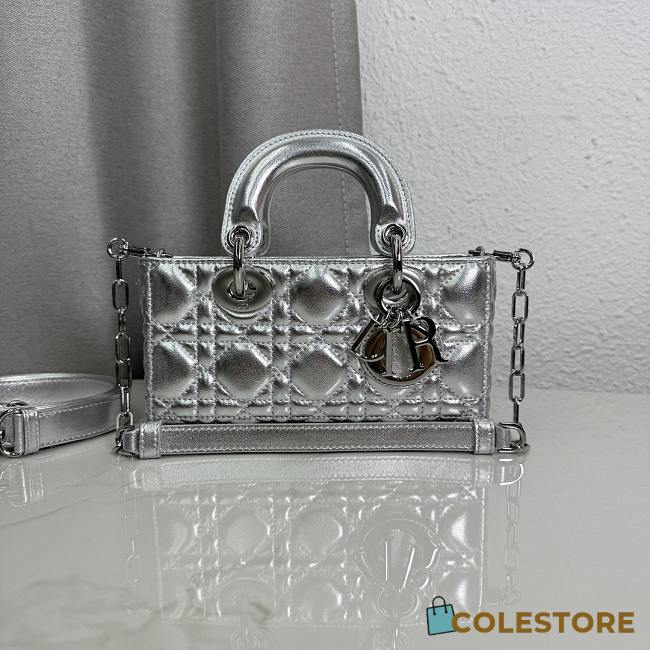Colestore Dior Small Lady D-Joy Bag Silver-Tone Metallic Cannage Calfskin 19×10.5×5.5 - 1