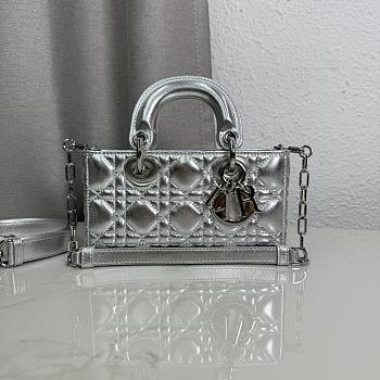 Colestore Dior Small Lady D-Joy Bag Silver-Tone Metallic Cannage Calfskin 19×10.5×5.5
