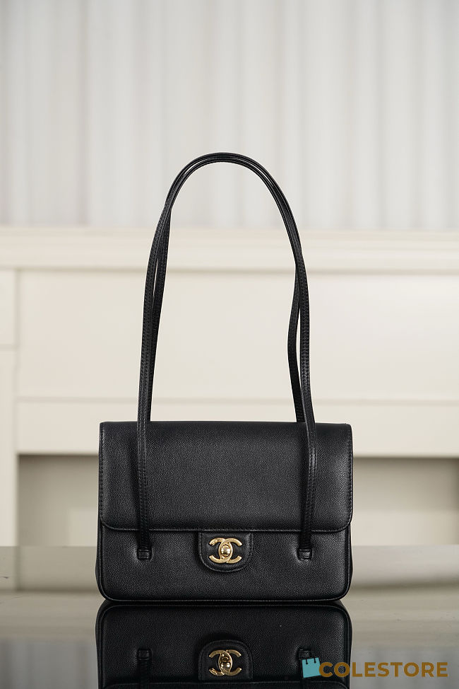 Colestore  Chanel  Small Flap Bag   Grained Shiny Calfskin & Gold-Tone Metal  Black 15 x 22 x 7cm - 1
