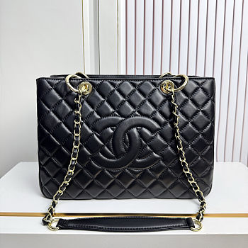 Chanel Shopping Bag Gold-tone Metal Black 34.5x24.5x14cm
