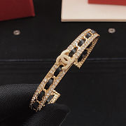 Colestore Chanel Metal Crystal Lambskin Chain CC Cuff Bracelet  Gold & Black - 2
