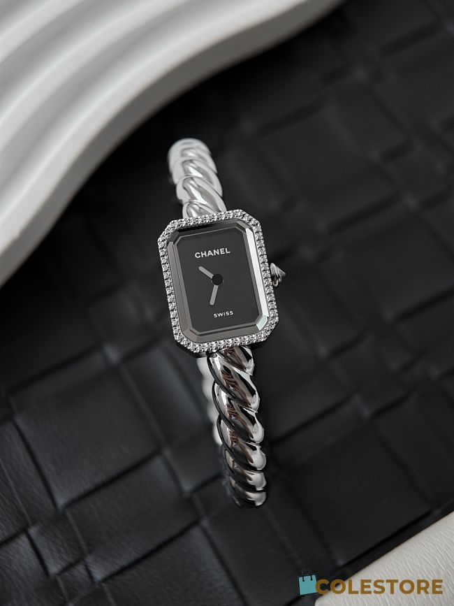 Colestore Chanel Première Galon watch Silver and diamonds, black-laquered dial 19.7 x 15.2 x 7.5 mm - 1