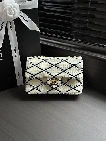 Colestore Chanel Small Flap Bag Sequins & Gold-Tone Metal, Black & White 21 x 14 x 8 cm