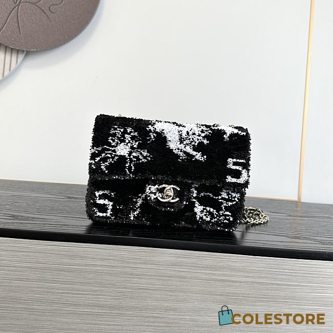 Colestore Chanel Fall Winter 2026 Pre-Collection   Small Flap Bag   Sequins & Gold-Tone Metal  Black & White  14 x 21 x 8cm - 1