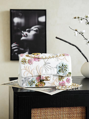 Colestore CHANEL CLASSIC 11.12 HANDBAG Embroidered Jersey, Flower Embroideries & Gold-Tone Metal 25.5 x 15.5 x 6.5 cm