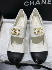 Colestore Chanel Classic Double C-Button Mary Jane Flat Shoes, Lambskin, White & Black - 5