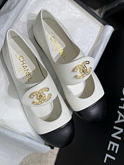 Colestore Chanel Classic Double C-Button Mary Jane Flat Shoes, Lambskin, White & Black - 4