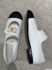 Colestore Chanel Classic Double C-Button Mary Jane Flat Shoes, Lambskin, White & Black - 3