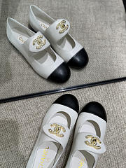 Colestore Chanel Classic Double C-Button Mary Jane Flat Shoes, Lambskin, White & Black - 2