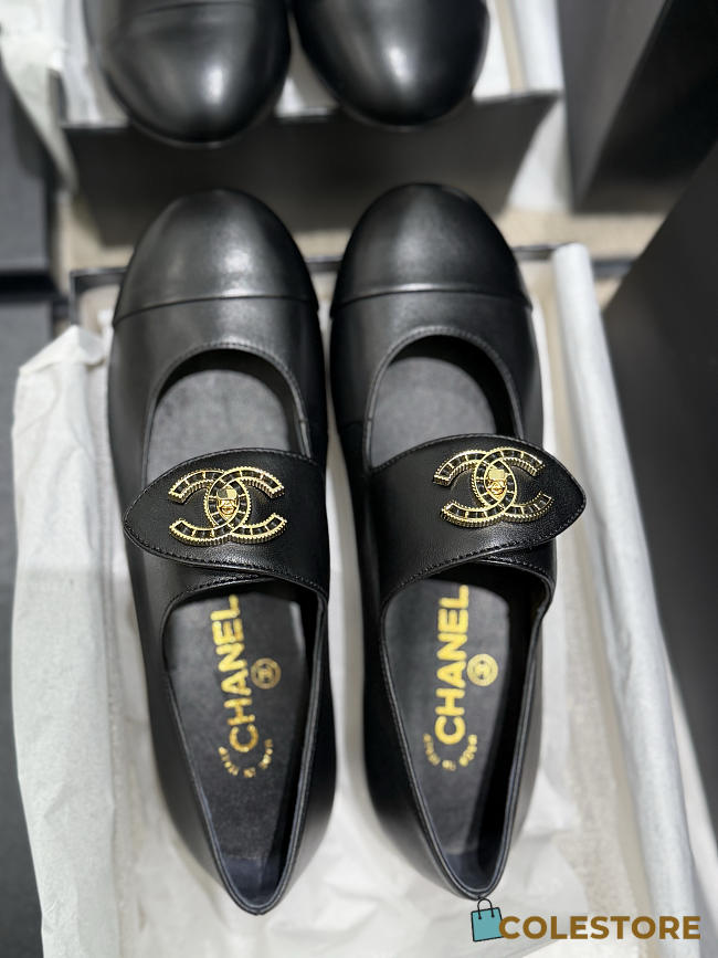 Colestore Chanel Classic Double C-Button Mary Jane Flat Shoes, Lambskin, Black & White - 1