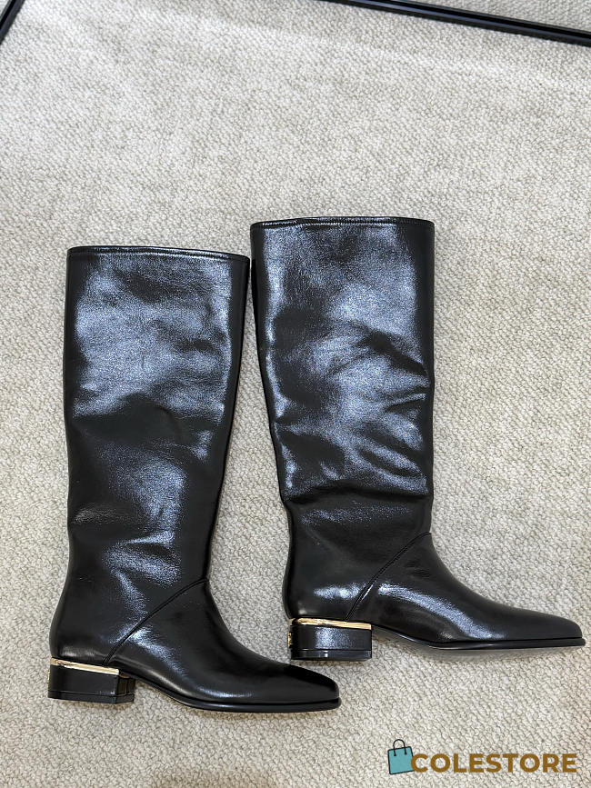 Colestore Chanel High Boots in Calfskin, Gold & Black - 1