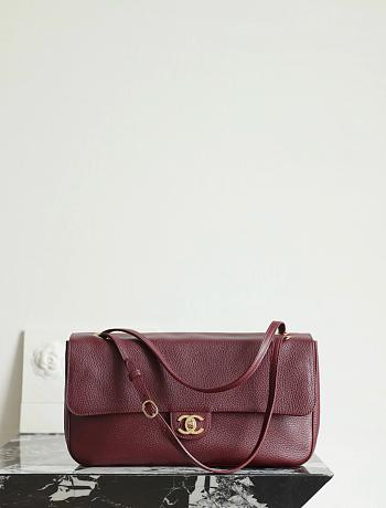 Colestore Chanel Maxi Flapbag Grained Calfskin & Gold Tone Metal Burgundy 19.5 x 32 x 10cm