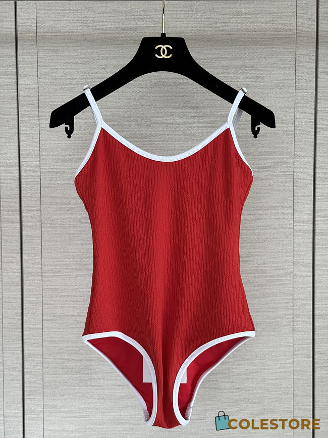 Colestore Chanel Coco Beach 2026 collection   Swimsuit   Stretch Jersey  Red & White - 1
