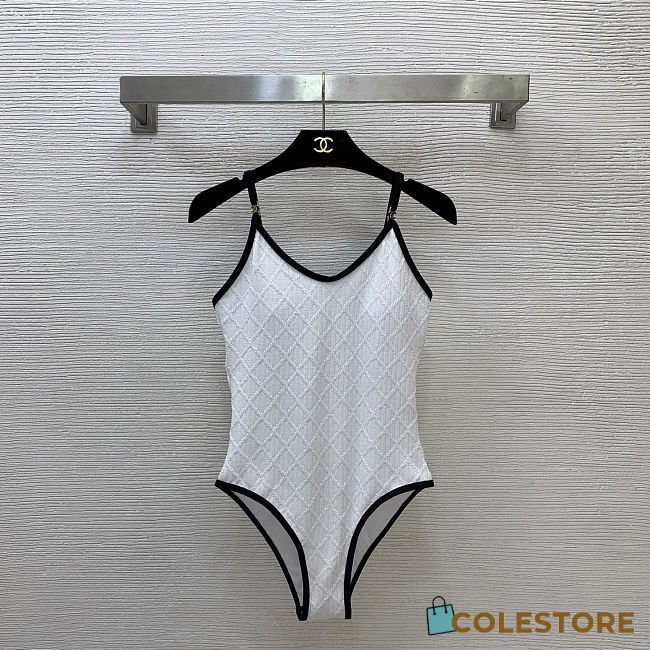 	 Colestore Chanel Coco Beach 2026 collection Swimsuit Stretch Jersey White & Black - 1