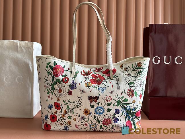 Colestore  Gucci Tribeca large tote bag White and multicolor Gucci Flora coated canvas 38x29.5x13cm - 1