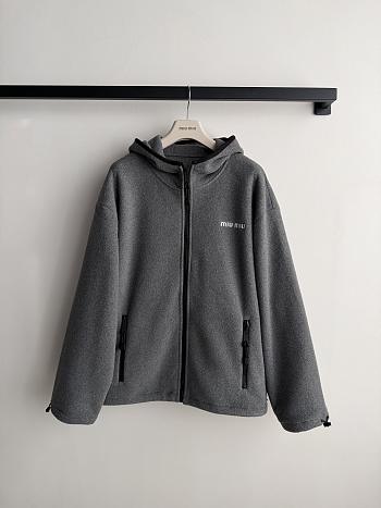 Colestore Miu Miu Fleece zippered hoodie jacket Grey