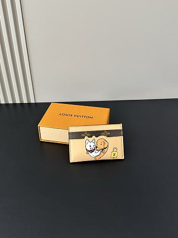 Colestore Louis Vuitton Double Card Holder Monogram Pets Beige 11 x 7 x 1.5 cm