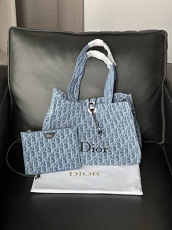 Colestore Dioriviera Medium Spongy Book Tote Blue Spongy Dior Oblique Fabric 36 x 27 x 16 cm