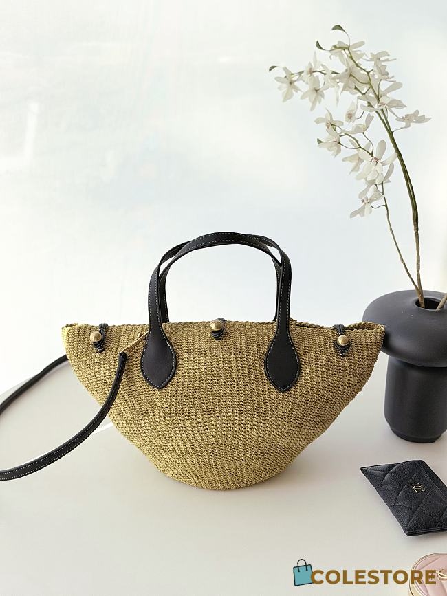 Colestore Celine Small Triomphe Beads Basket in Sisal and Calfskin màu Natural/Black 11x18.5x10cm - 1