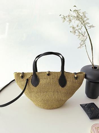 Colestore Celine Small Triomphe Beads Basket in Sisal and Calfskin màu Natural/Black 11x18.5x10cm