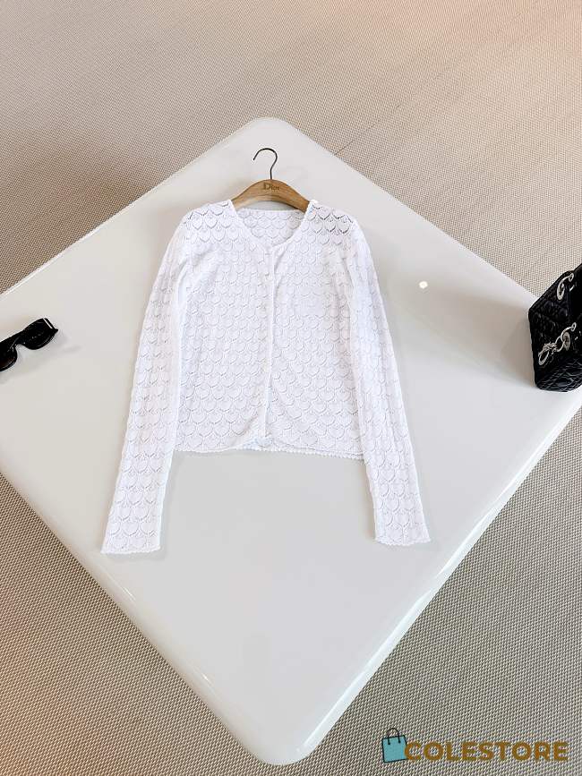 Colestore Dior Médaillon Embroidered Cardigan White Heart Motif Cotton-Blend Lace - 1