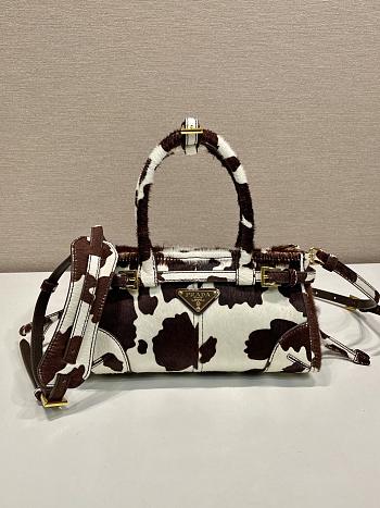 Colestore Prada Bonnie mini printed leather handbag White/Dark Brown 23.5 x 12 x 9cm