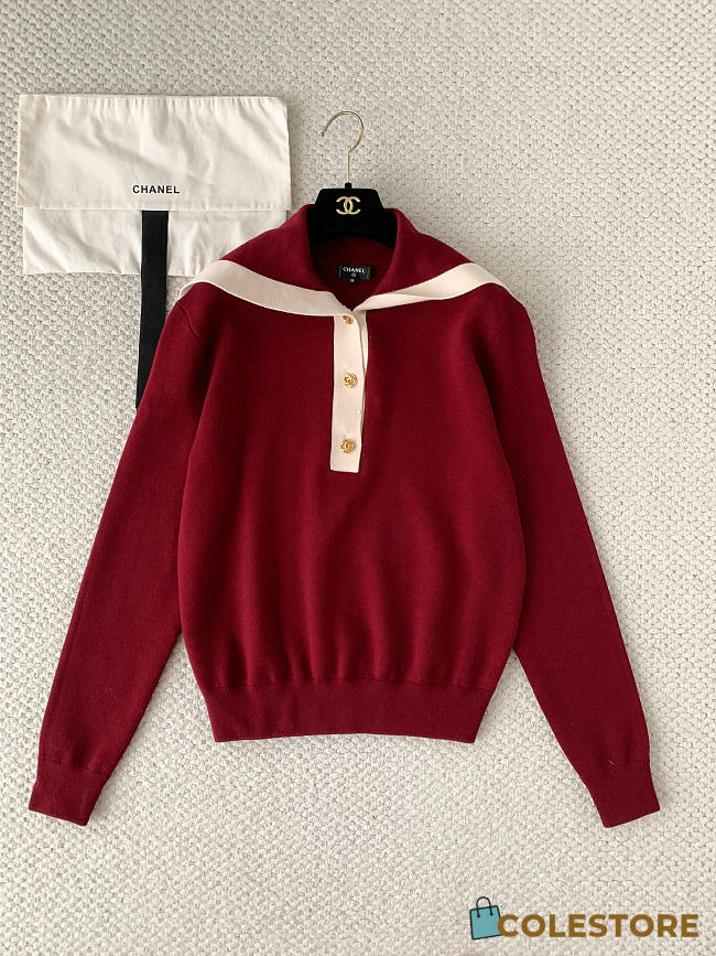 Colestore Chanel Fall Winter 2026 Pre-Collection   Cardigan - Wool, burgundy & white - 1