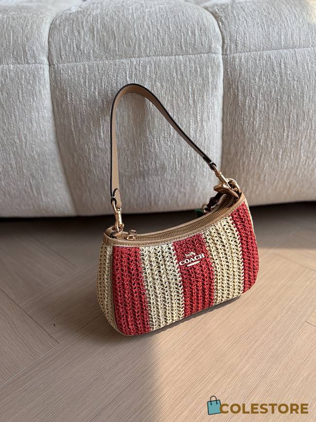 Colestore Coach Teri Shoulder Bag With Stripes And Charm Im/Red/Tan 24x15.2x7.6cm - 1
