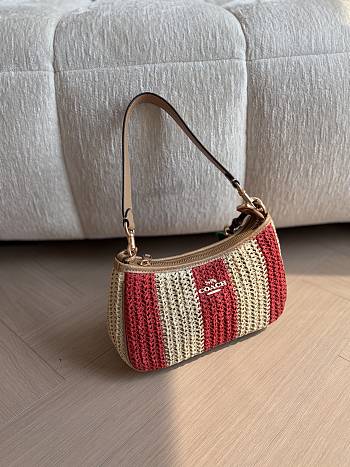 Colestore Coach Teri Shoulder Bag With Stripes And Charm Im/Red/Tan 24x15.2x7.6cm