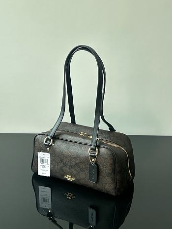 Colestore  Coach Sydney Shoulder Bag In Signature Canvas Gold/Walnut/Black 28x14x14cm