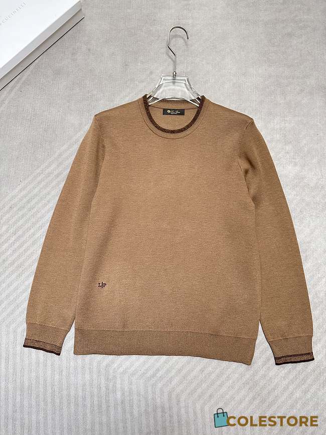 Colestore Loro Piana Noyava Contrast-Trim Crewneck Sweater Camel - 1