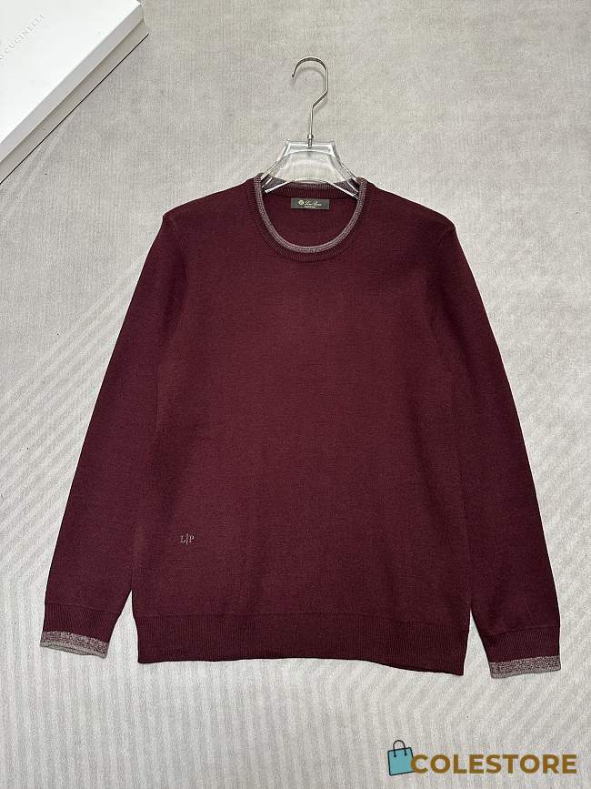 Colestore Loro Piana Noyava Contrast-Trim Crewneck Burgundy - 1