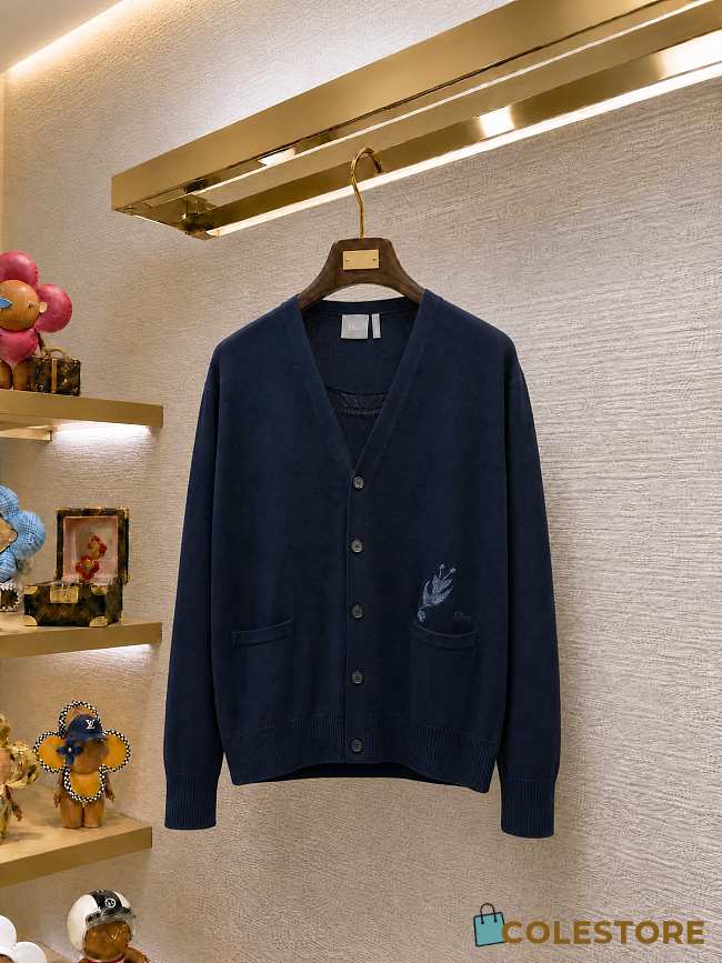 Colestore Dior Colibri Cardigan, Regular Fit Blue Cotton Knit  - 1