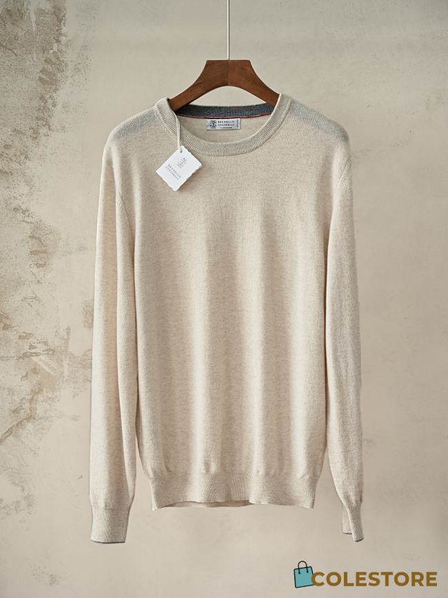 	 Colestore Brunello Cucinelli Oatmeal Crew Neck Knit Sweater - 1