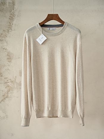 	 Colestore Brunello Cucinelli Oatmeal Crew Neck Knit Sweater