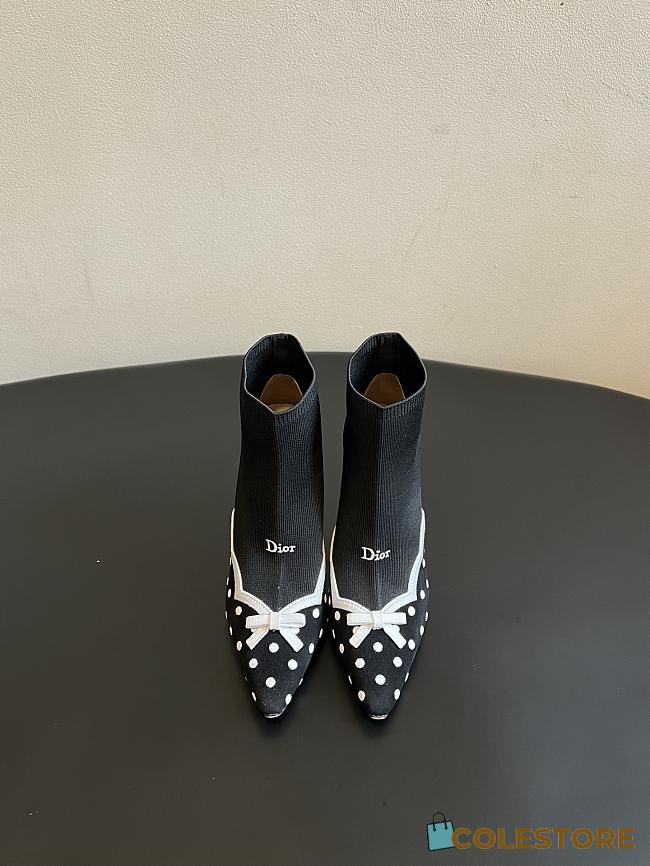 Colestore Dior Romance Ankle Boot Black Cotton Embroidered with White PolkaDior Motif - 1