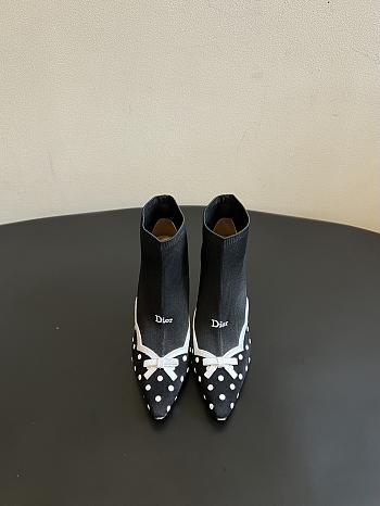 Colestore Dior Romance Ankle Boot Black Cotton Embroidered with White PolkaDior Motif