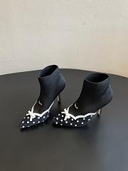 Colestore Dior Romance Ankle Boot Black Cotton Embroidered with White PolkaDior Motif - 4