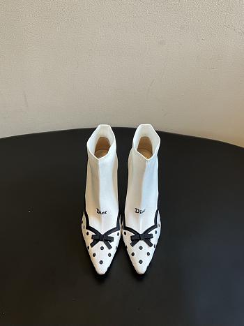 	 Colestore Dior Romance Ankle Boot White Cotton Embroidered with Black PolkaDior Motif