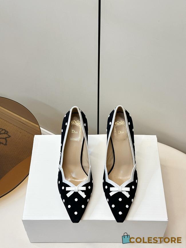 Colestore Dior Romance Pump Black Cotton Embroidered with White PolkaDior Motif - 1