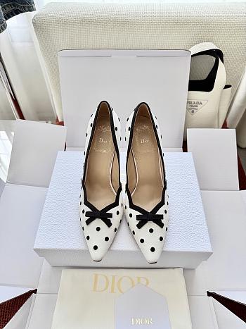 Colestore Dior Romance Pump White Cotton Embroidered with Black PolkaDior Motif