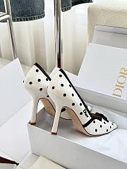 Colestore Dior Romance Pump White Cotton Embroidered with Black PolkaDior Motif - 6