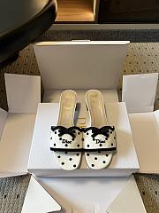 Colestore Dway Heeled Slide White Cotton Embroidered with Black PolkaDior Motif - 1