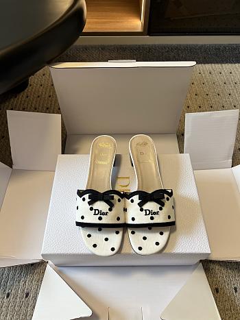 Colestore Dway Heeled Slide White Cotton Embroidered with Black PolkaDior Motif