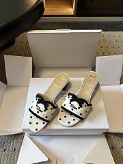 Colestore Dway Heeled Slide White Cotton Embroidered with Black PolkaDior Motif - 2