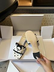 Colestore Dway Heeled Slide White Cotton Embroidered with Black PolkaDior Motif - 5