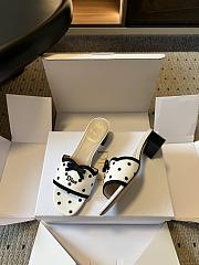 Colestore Dway Heeled Slide White Cotton Embroidered with Black PolkaDior Motif - 4