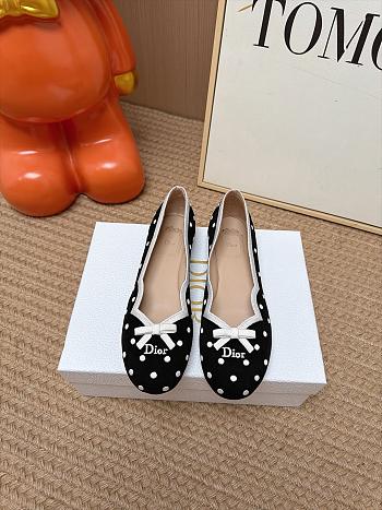 Colestore Dior Romance Ballet Flat Black Cotton Embroidered with White PolkaDior Motif