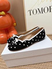 Colestore Dior Romance Ballet Flat Black Cotton Embroidered with White PolkaDior Motif - 5